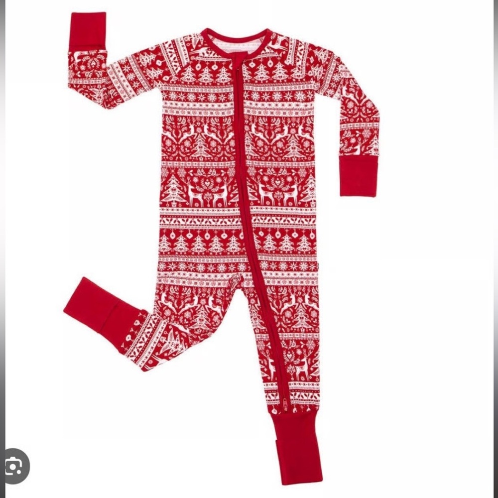 Little Sleepies Festive Red and White Footie 6-12M but fits big like 2T
